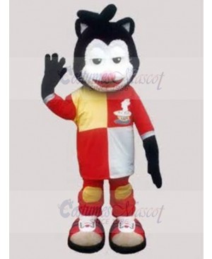Tired Bicolor Cat Mascot Costume in Racing Suit Animal