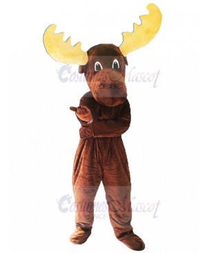 Brown Christmas Reindeer Mascot Costume with Yellow Horn Animal