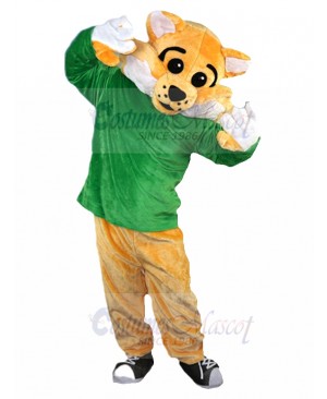 Orange Wildcat Mascot Costume in Green Shirt Animal