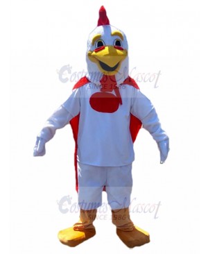 White Big Rooster Mascot Costume with Red Cloak Animal