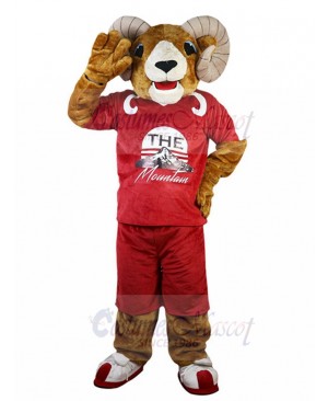 Brown Sport Argali Mascot Costume in Red Jersey Animal
