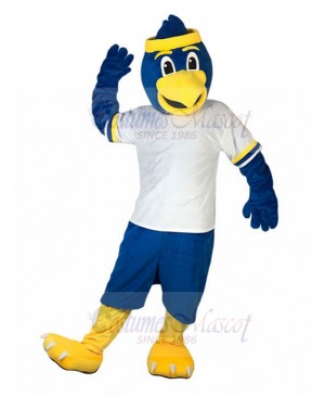 Sport Blue Bird Mascot Costume in White T-shirt Animal