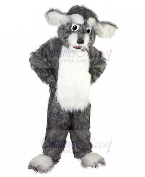 Long-haired Grey Dog Mascot Costume with Big Ears Animal