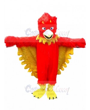 Furry Red Bird Mascot Costume with Yellow Feather Animal