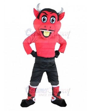 Silver Horn Red Devil Mascot Costume in Black Pants