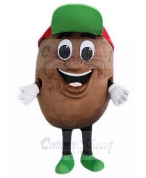 Happy Potato Mascot Costume with Green and Red Cap Plant