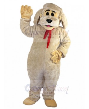 Beige Dog Mascot Costume with Red Scarf Animal