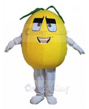 Yellow Pear Mascot Costume with Embarrassed Smile Cartoon