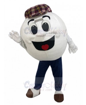 Happy Golf Ball Mascot Costume with Caddy Cap Cartoon