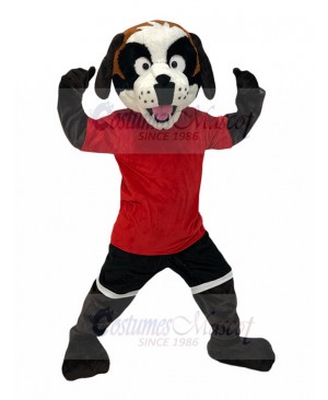 Kindly Saint Bernard Dog Mascot Costume with Red Shirt Animal