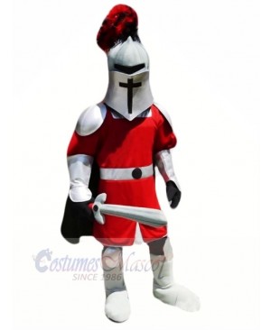 Knight with Red and Silver Coat Mascot Costume