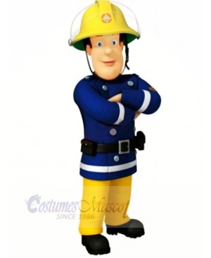 Blue Eyed Fireman Sam Mascot Costume Cartoon People