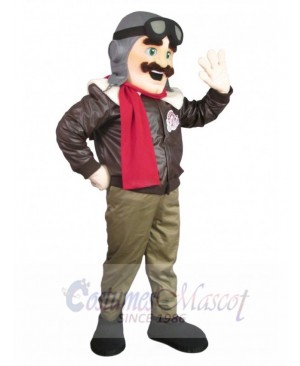 Bomber Pilot in Leather Jacket Mascot Costume People