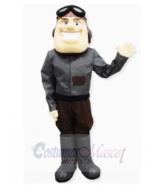 Aviator in Gray Jacket Mascot Costume People