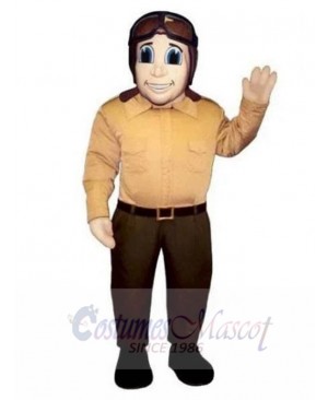 Airplane Pilot with Brown Flying Sunglasses Mascot Costume People