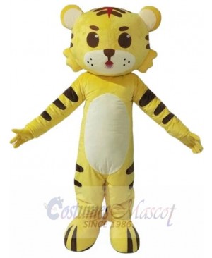 Yellow Tiger Mascot Costume Animal with Black Stripes