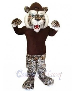 Fierce Tiger Mascot Costume Animal in Brown T-shirt