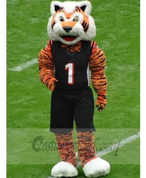 Friendly Sport Tiger Mascot Costume Animal in Black Jersey