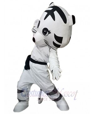 Cute White and Black Tiger Mascot Costume Animal