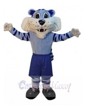 Friendly Blue Tiger Mascot Costume Animal