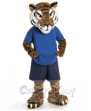 Brown Sport Tiger Mascot Costume Animal in Grey Shorts