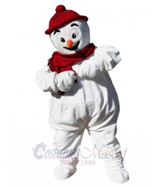 Christmas Snowman Mascot Costume with Red Hat Cartoon