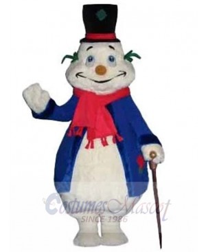 Funny Snowman Mascot Costume Cartoon in Blue Coat