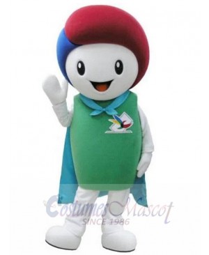 Snowman Mascot Costume Cartoon with Red and Blue Hat