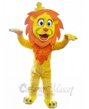 Yellow Lion Mascot Costume Animal with Crown