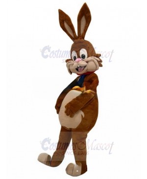 Brown Rabbit Easter Bunny Mascot Costume with Red Collar Animal