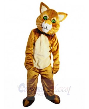 Dazed Brown Cat Mascot Costume with Green Eyes Animal