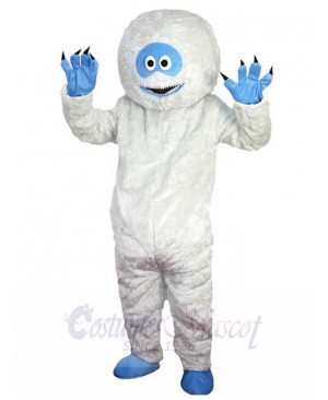 Amused Yeti Snowman Mascot Costume with White Fur Cartoon