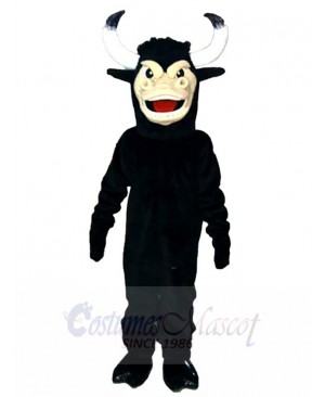 Serious Black Bull Mascot Costume with White Face Animal