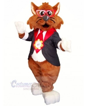 Brown Cat with Glasses Mascot Costumes Cartoon