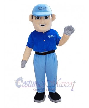 Blue Digger Man Mascot Costume People