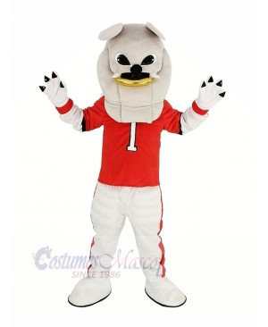 Gray Bulldog in Red Coat Mascot Costume Animal