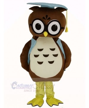 Brown Doctor Owl in Blue Vest Mascot Costume
