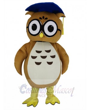 Brown Doctor Owl with Blue Hat Mascot Costume Animal