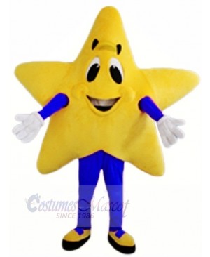 Yellow Twinkle Star with Blue Coat Mascot Costume Christmas Xmas