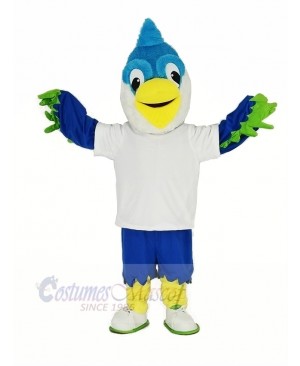 Royal Blue Head Bird with White T-shirt Mascot Costume Animal