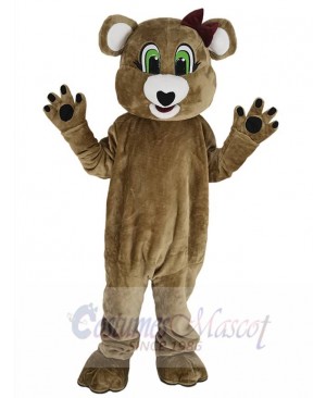 Cute Brown Female Bear Mascot Costume Animal with Green Eyes