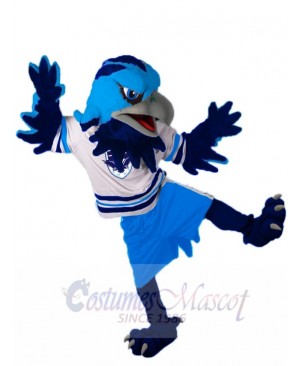 Blue Eagle Falcon Mascot Costume Animal wearing White Jersey