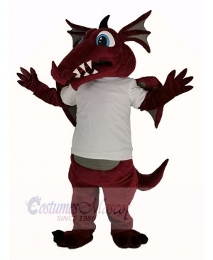 Wine Color Dragon in White T-shirt Mascot Costume