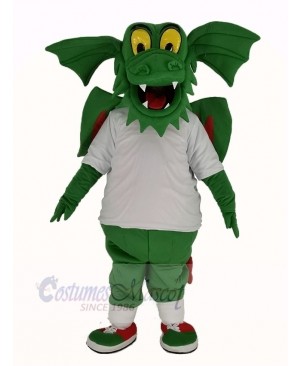 Dark Green Dragon with White T-shirt Mascot Costume