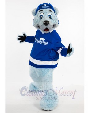 Polar Bear Mascot Costume Animal in Blue Jersey