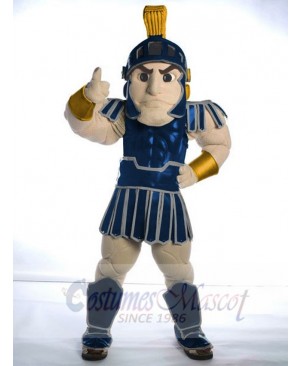 Blue Spartan Trojan Knight Sparty with Golden Bracers Mascot Costume People
