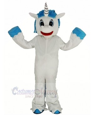 Unicorn with Blue Mane Mascot Costume Cartoon