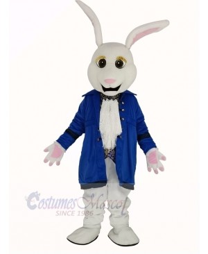 Easter White Rabbit in Blue Coat Mascot Costume