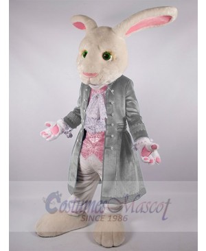 Easter Bunny Rabbit Mascot Costume Cartoon wearing Light Grey Jacket