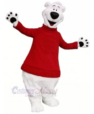 Polar Bear with Red Sweater Mascot Costumes Adult